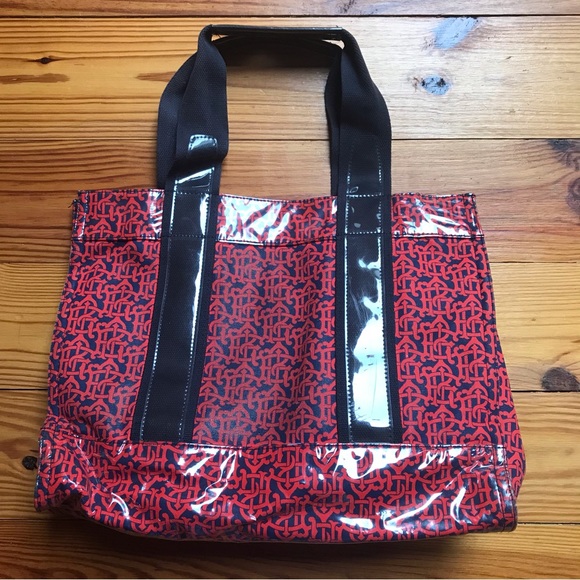 Tory Burch Red Navy Waterproof Tote Bag, EUC, 16” - Picture 9 of 15
